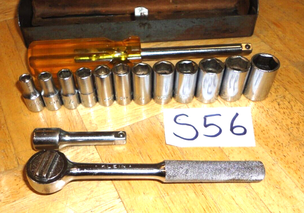 KLEIN TOOLS 16 PIECE 1/4 DRIVE GENERAL SERVICE SET 7 IN CASE 65001 VINTAGE 60’S