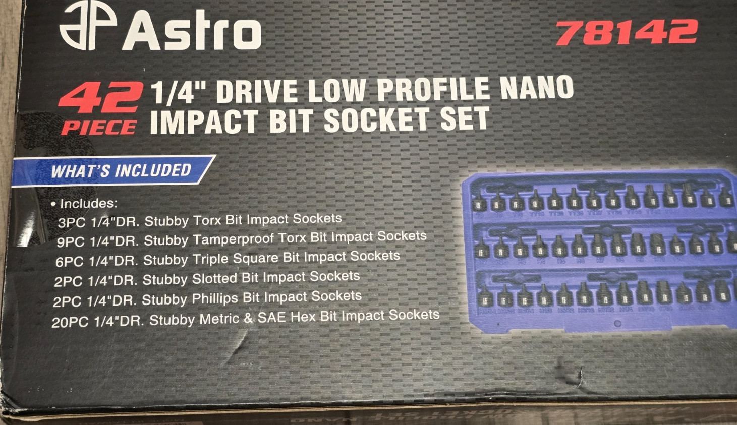 Astro Tools 42pc Master 1/4″dr/ 11mm Nano Dual Drive Bit Socket Set + Case 78142