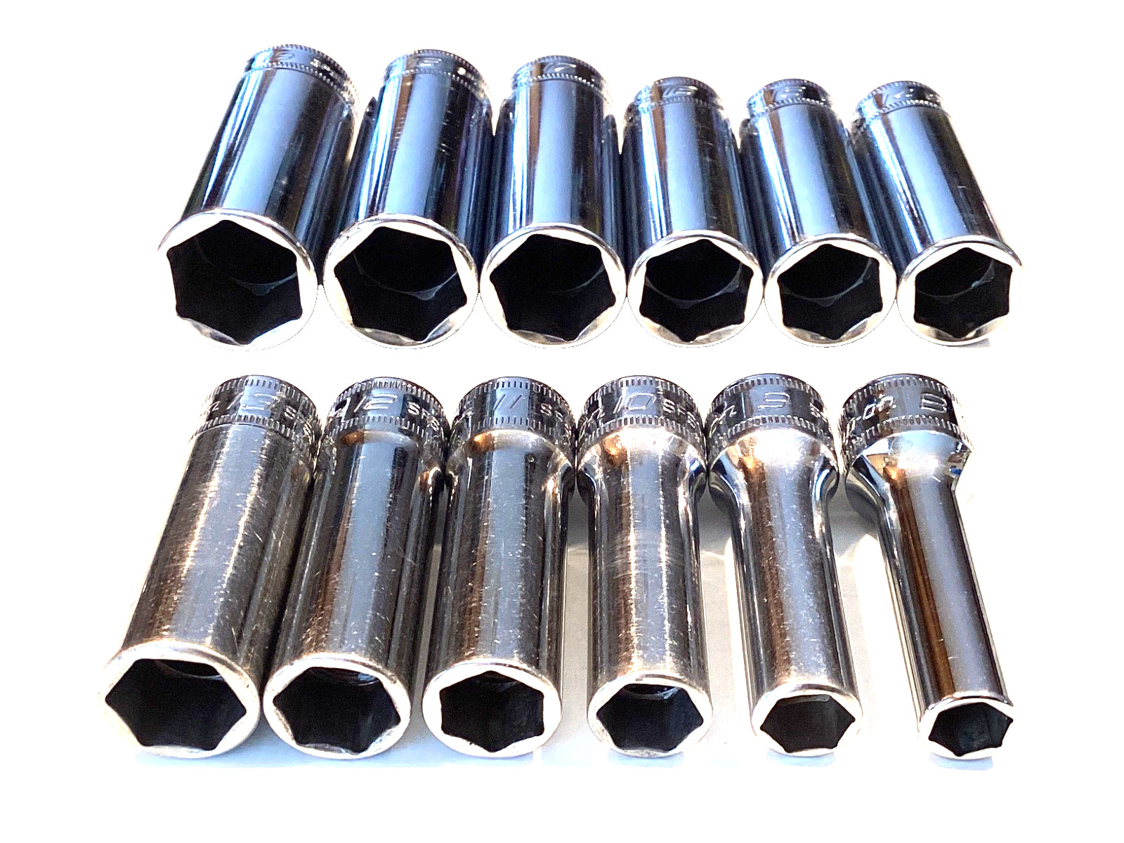 Snap On Tools 12 Piece 3/8″ Drive 6 Point Metric Deep Chrome Socket Set 212SFSMY