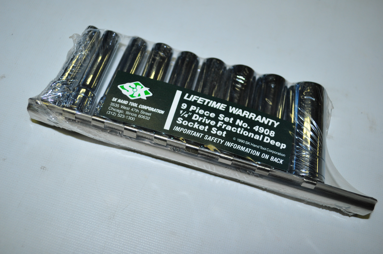 SK 4908 9 Pcs 1/4″ Dr 6 Pts Deep Sae Fractional Socket Set 7/32″–9/16″1990 Year