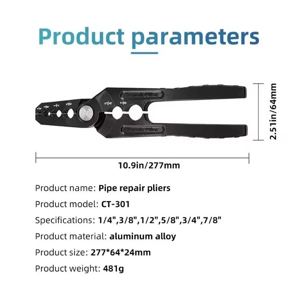 Pipe Repair Pliers Aluminum Alloy 277 x 64 x 24 mm for Copper Aluminum
