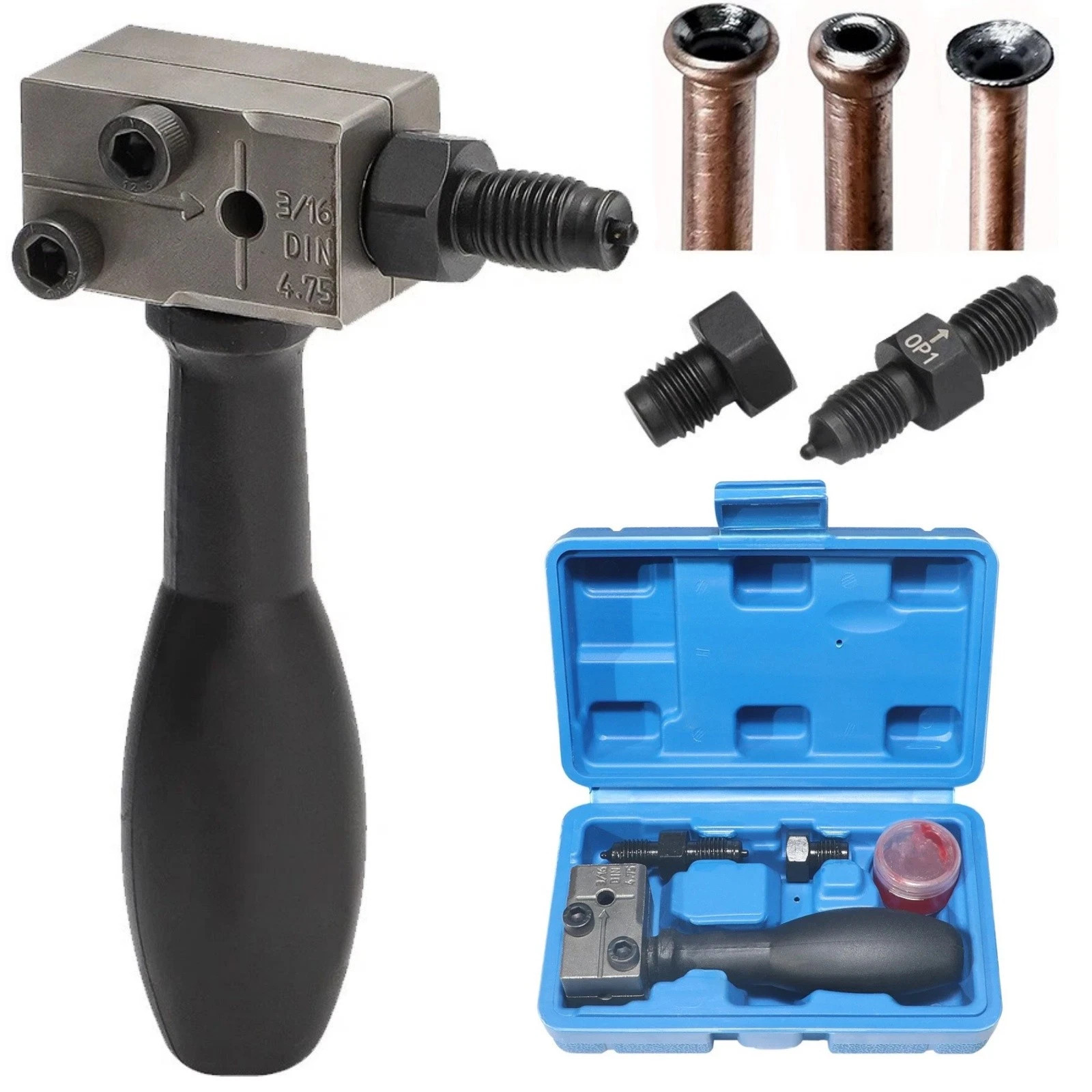 Car Brake Line Double Flaring Kit 3/16″ 45° Handheld Pipe Flares Tool w/ Storage