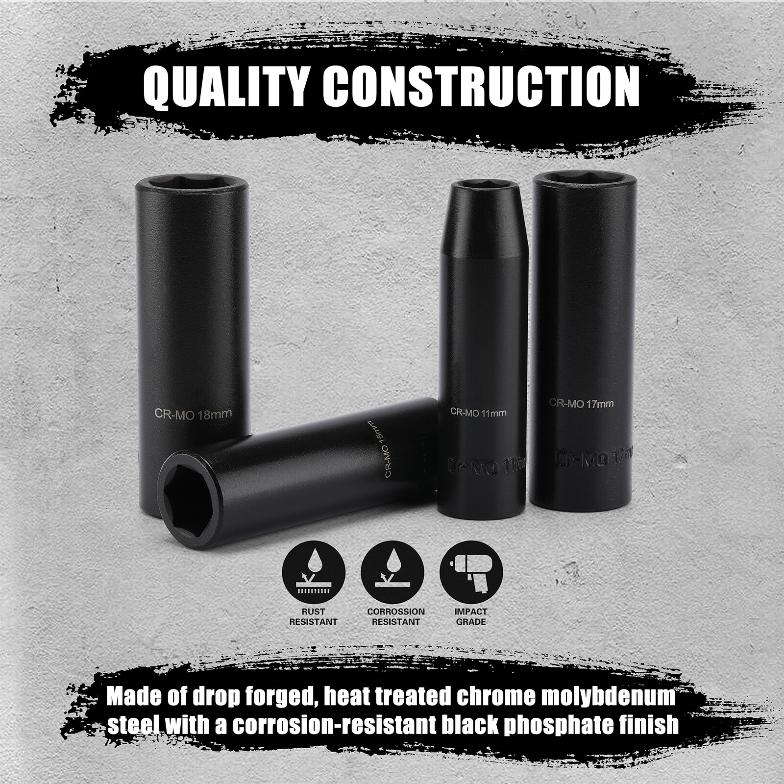 14 PCS 1/2″ Drive Deep Impact Socket Set 10mm-27mm CR-MO Metric, Heavy Duty
