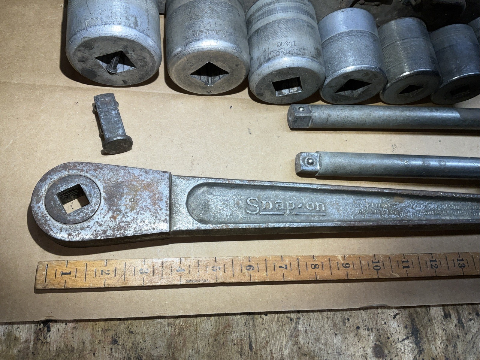 Snap On Tools USA 5/8” Drive Push Thru Ratchet 18” Hd Sockets Extensions & 7/8”