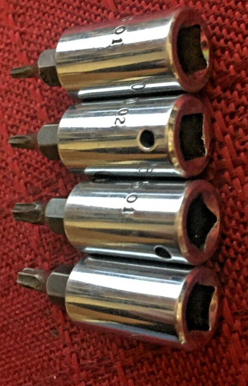Mac Tool 4pc T8, T10, T15, T20 Chrome Torx Bit Socket 1/4″dr 1.5″L USA Gd 8.5/10