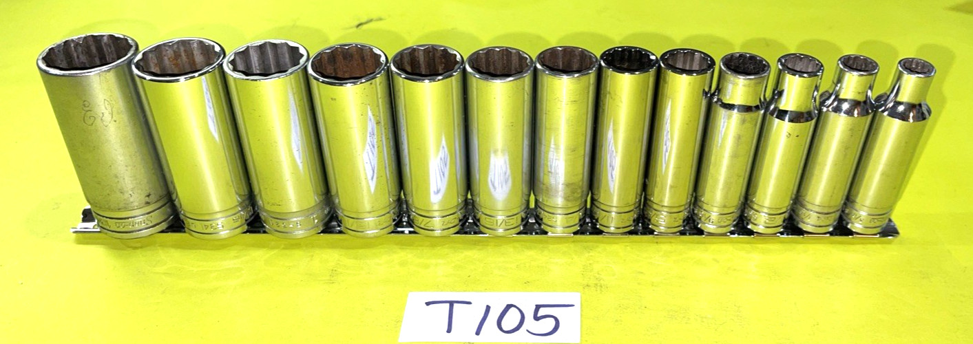 SNAP-ON TOOLS 13 PIECE 1/2 DR. SAE. DEEP CHROME SOCKET SET 12 POINT 3/8 TO 1-1/8