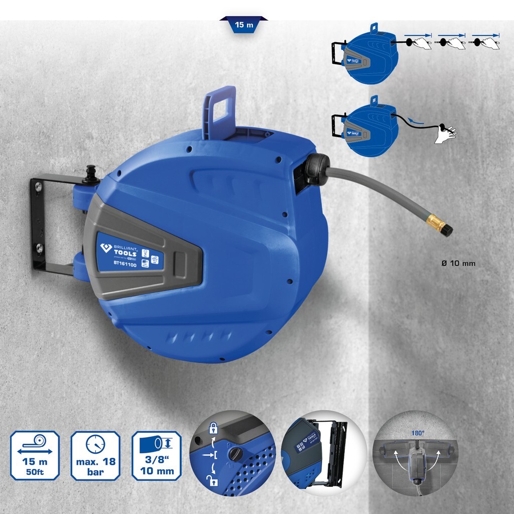 Brilliant tools Automatic Air Hose Reel, Ø 10mm x 15m