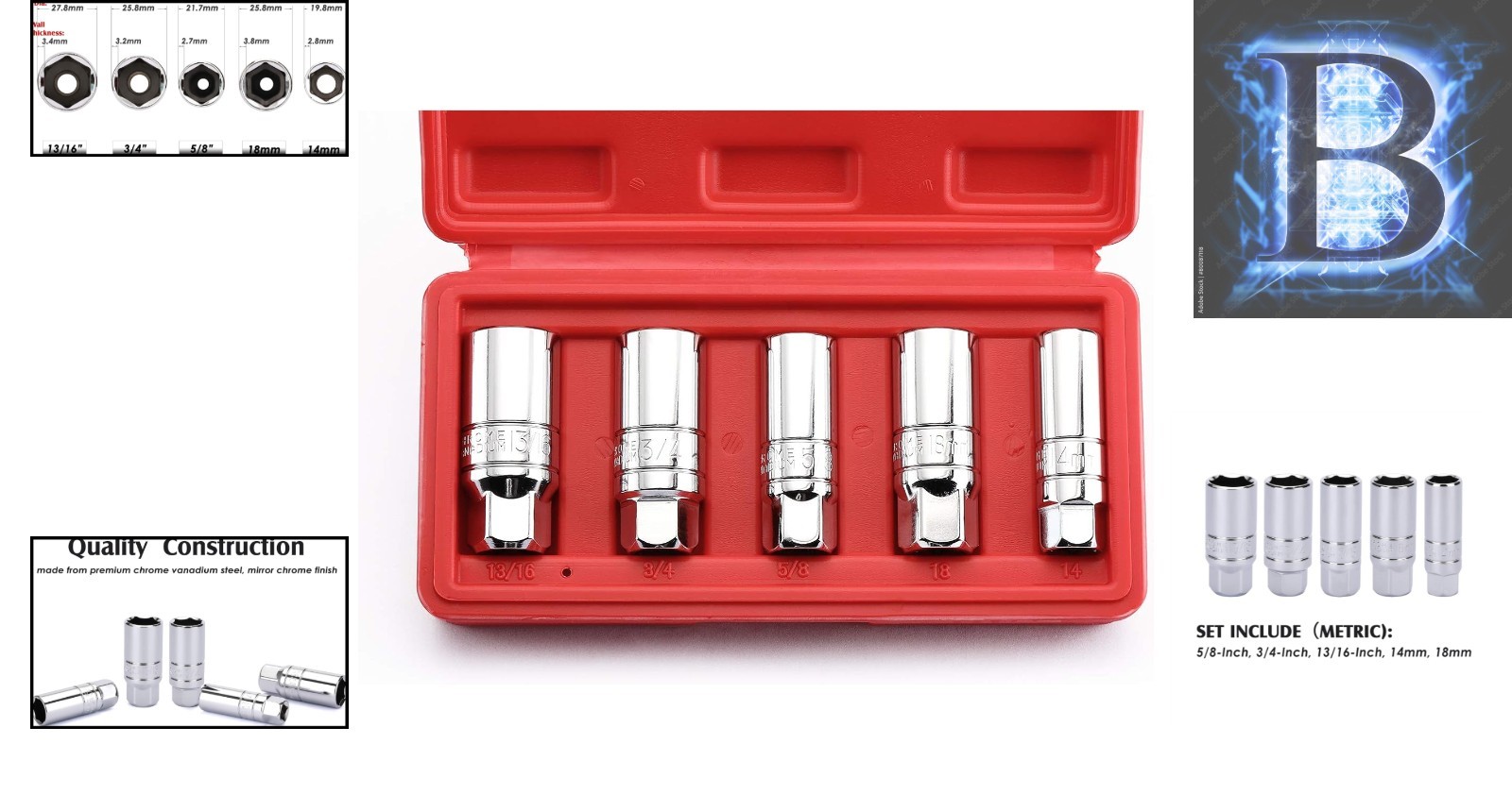 Mirror Finish 3/8-Inch Drive Spark Plug Socket Set – SAE & Metric Compatibility