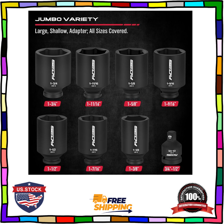 8-Piece SAE Deep Impact Socket Set – 1/2-Inch Drive for Wheel Axle Nuts