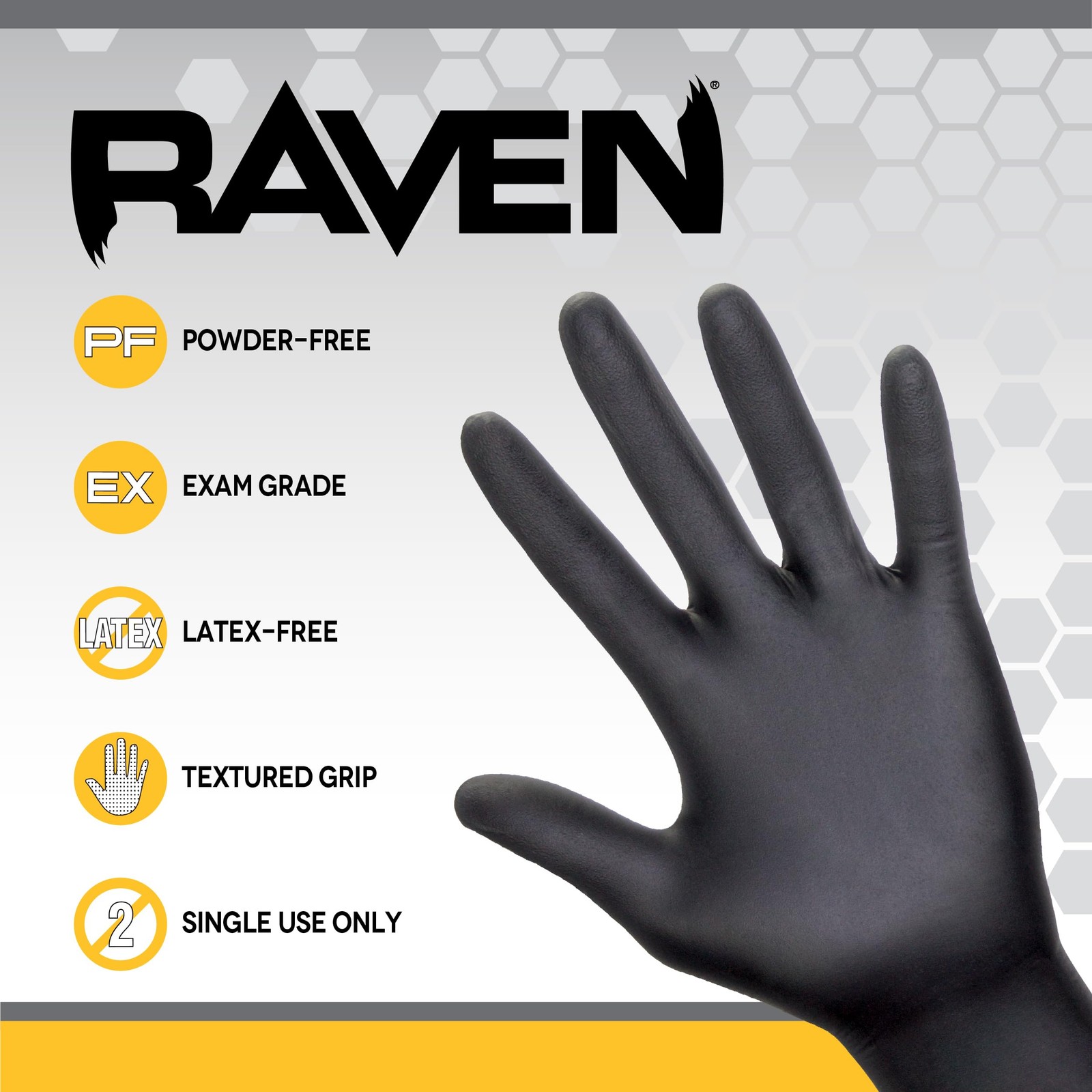 SAS Safety 66516 Raven Powder-Free Nitrile Gloves, Small, 100 Pack , Black