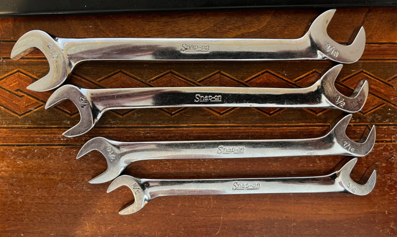 Vintage Snap-on 7pc SAE Angle Open End Wrench Set VS807 Underline USA Nice