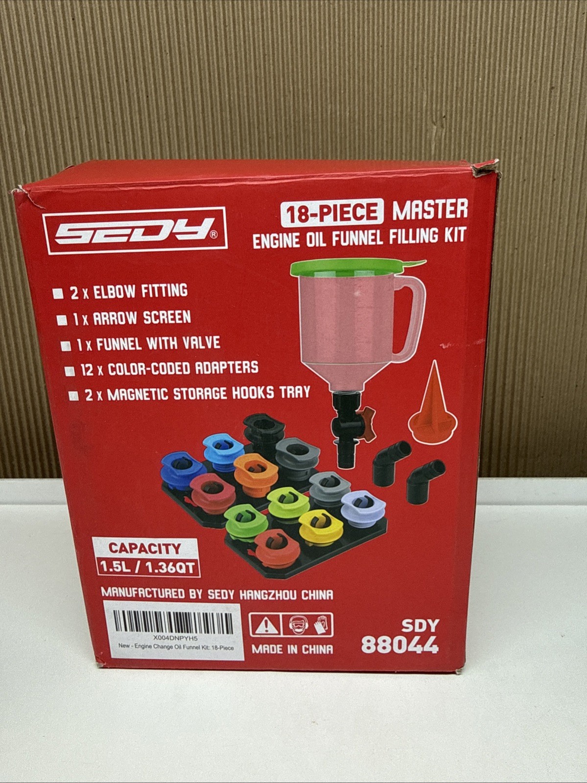 18 PCs Sedy Master Engine Oil Funnel Filling Kit Universal Colour Coded Open Box