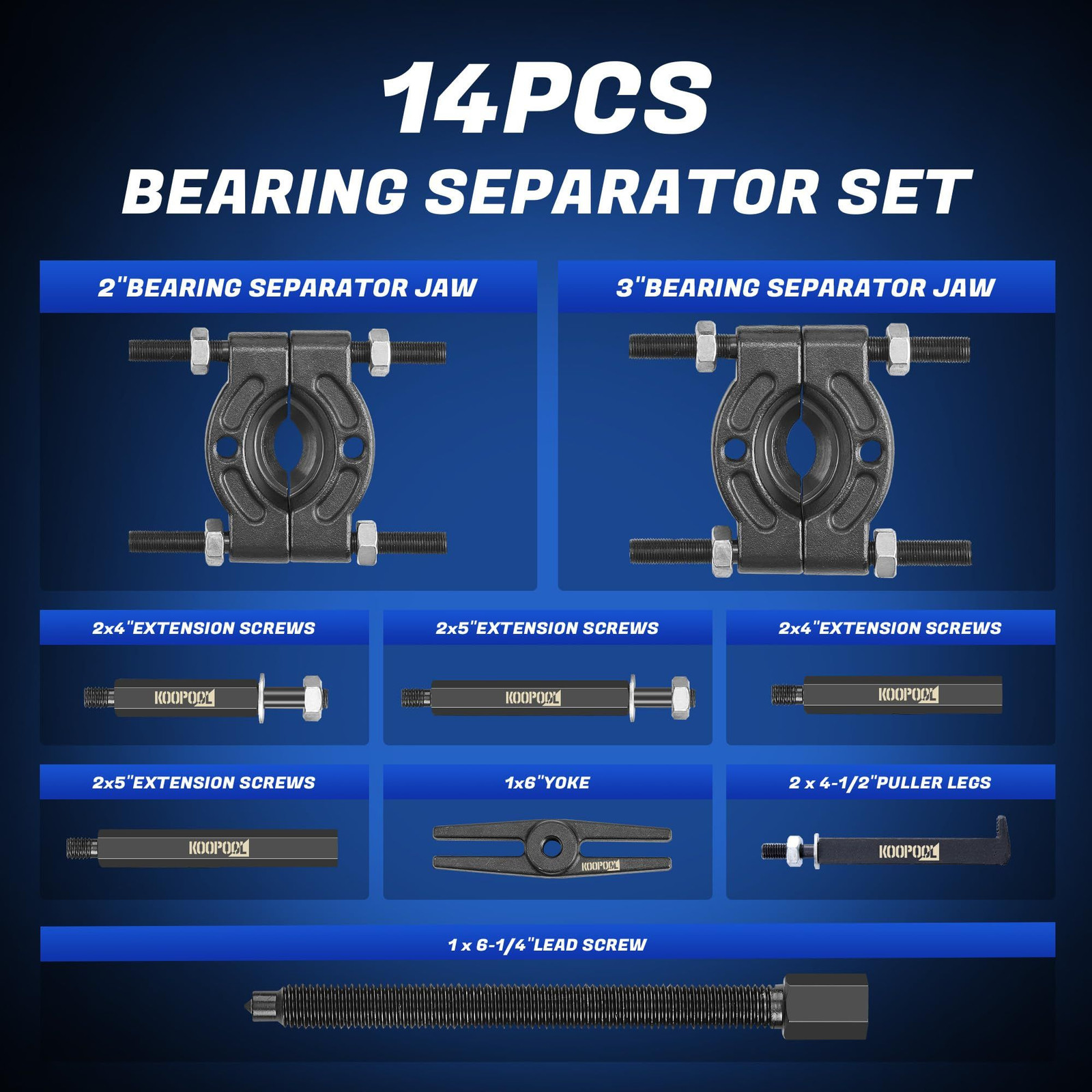 KOOPOOL Bearing Puller and Splitter Kit, Separator Set, BLUE