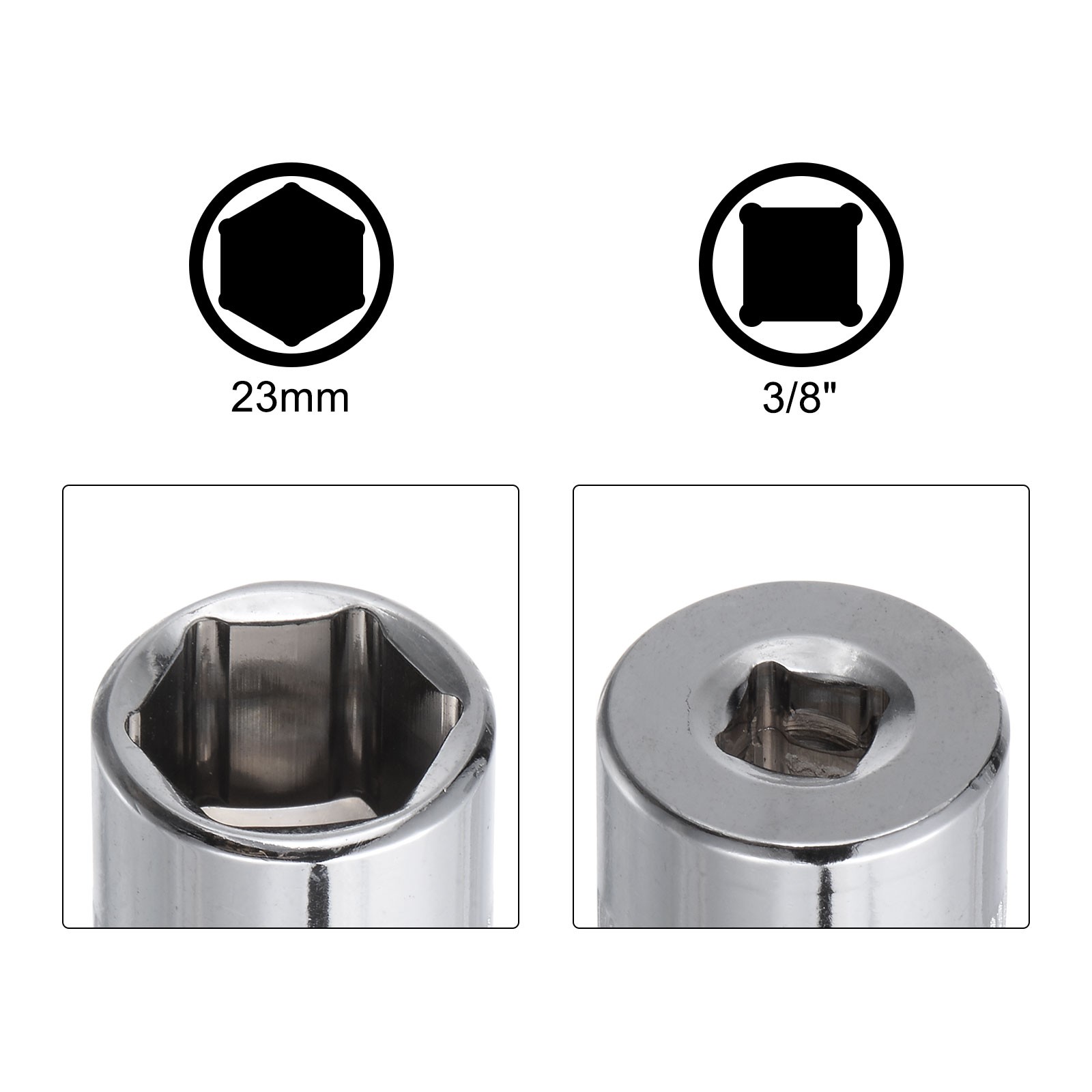 6-Point Shallow Socket 3/8″ Drive 23mm Cr-V Metric Socket