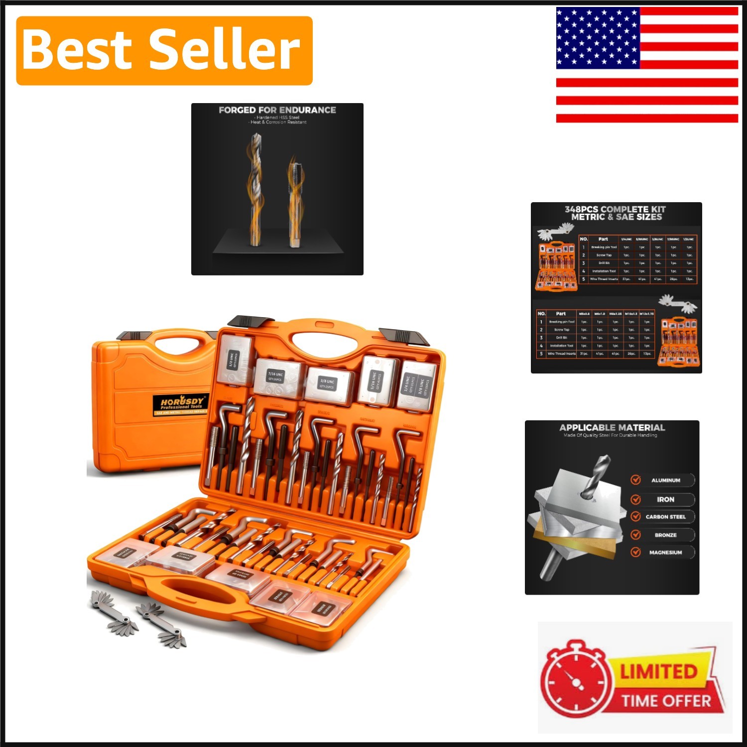 Complete 348-Piece Thread Repair Kit: Ideal for Engine & Spark Plug Restoration