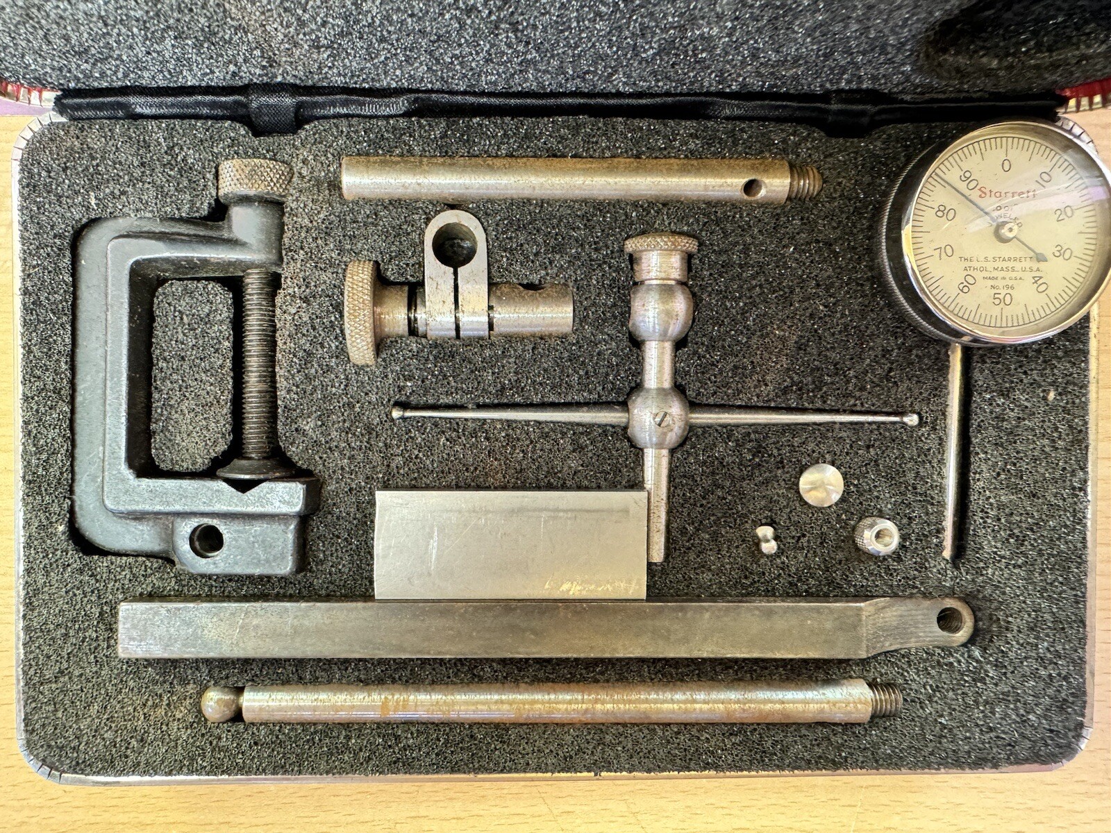 Vintage #196 Starrett Universal Dial Test Indicator Red Vinyl Kit #196