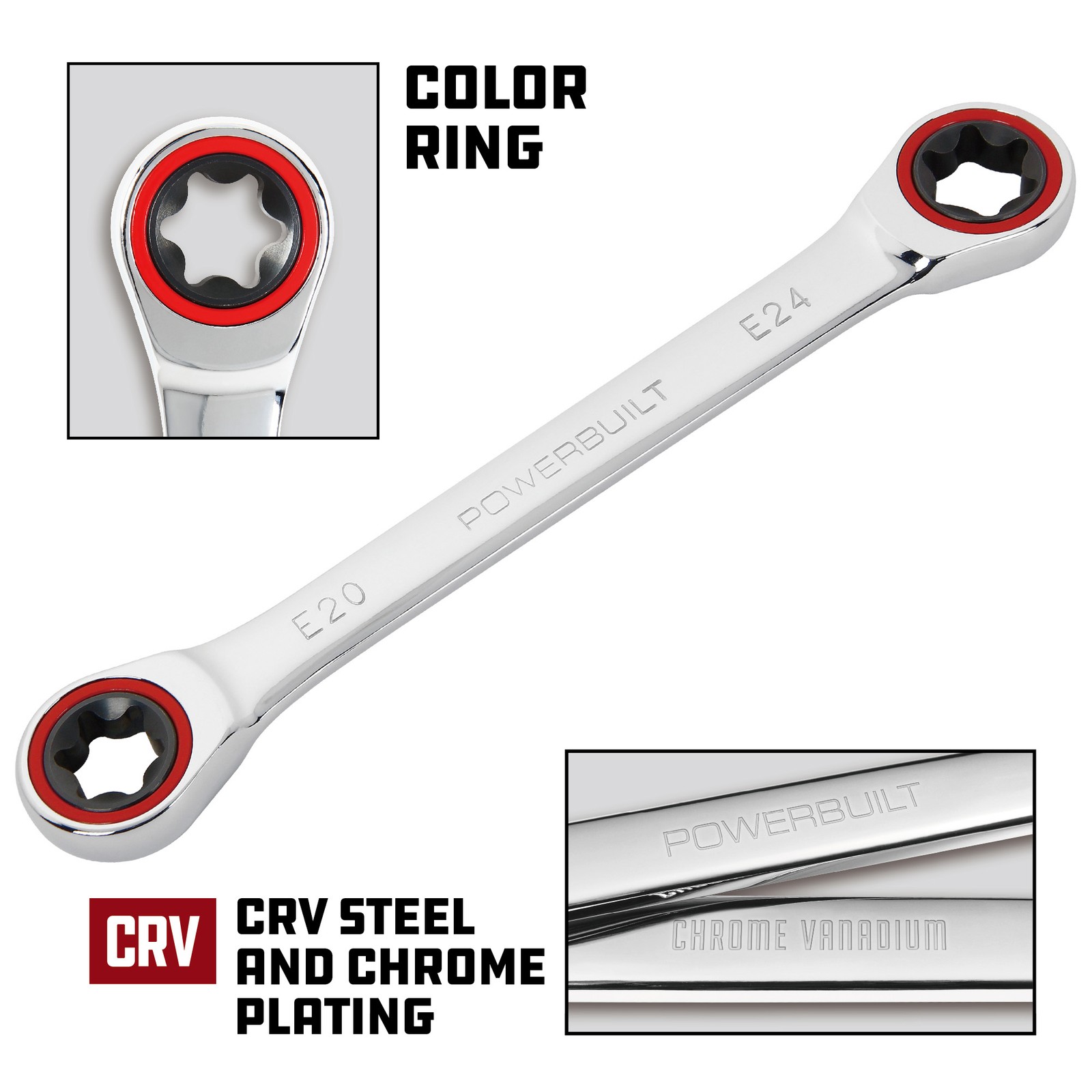 Powerbuilt Ratcheting Double Box-End E-Star Wrench – E20/E24 – 641762