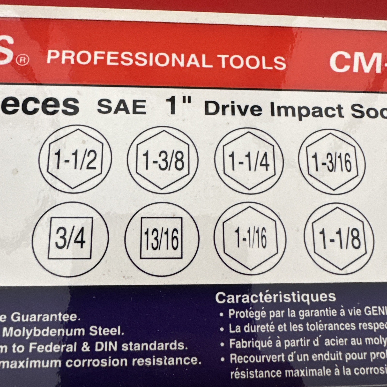 Genius CM 108S3 1″ Drive 8 Pc. Deep SAE Impact Socket Set to 3/4” To 1-1/2″ New