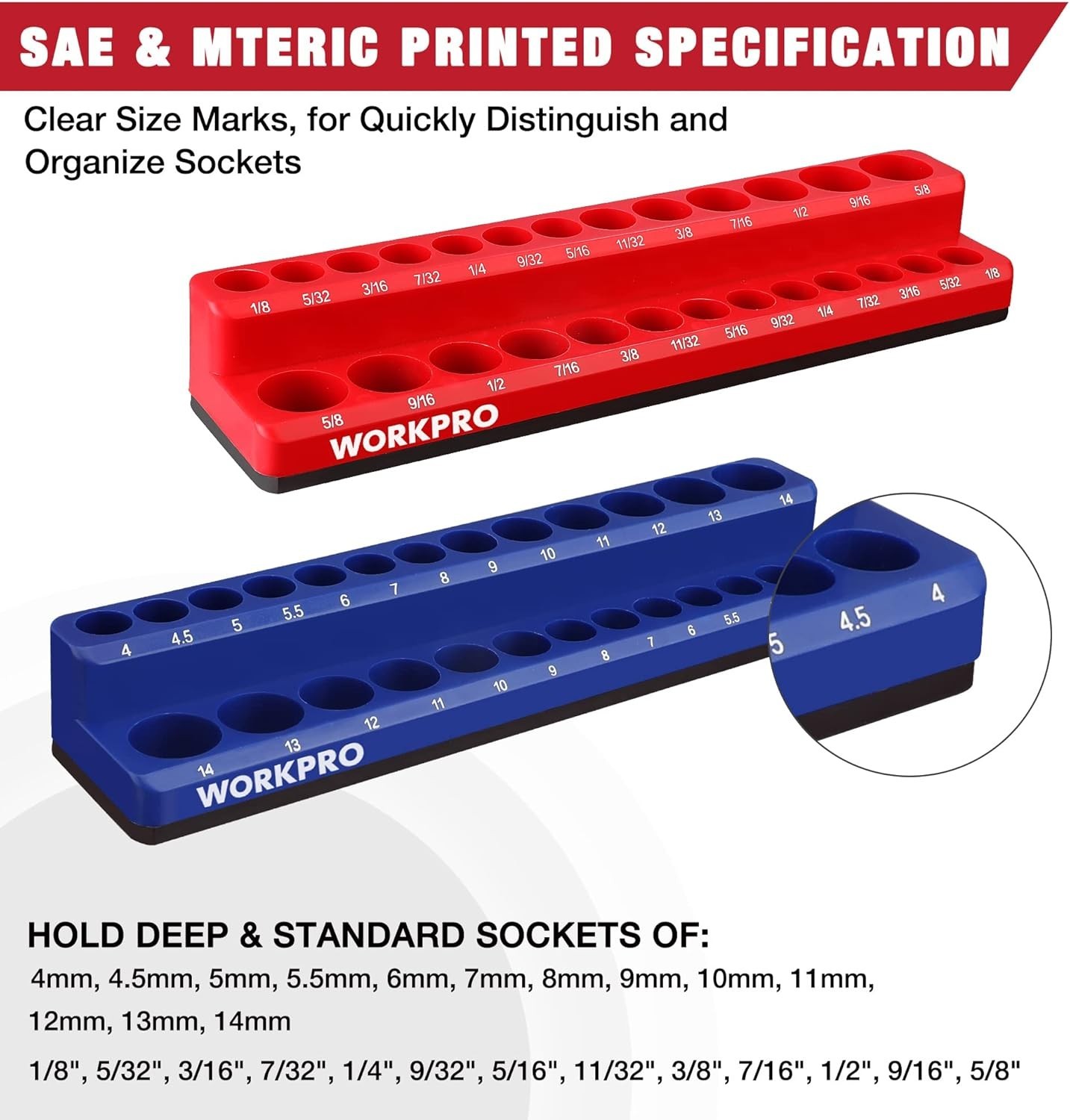 1/4-inch Magnetic Socket Organizer Set, 2-Piece SAE & Metric Socket Holders, …