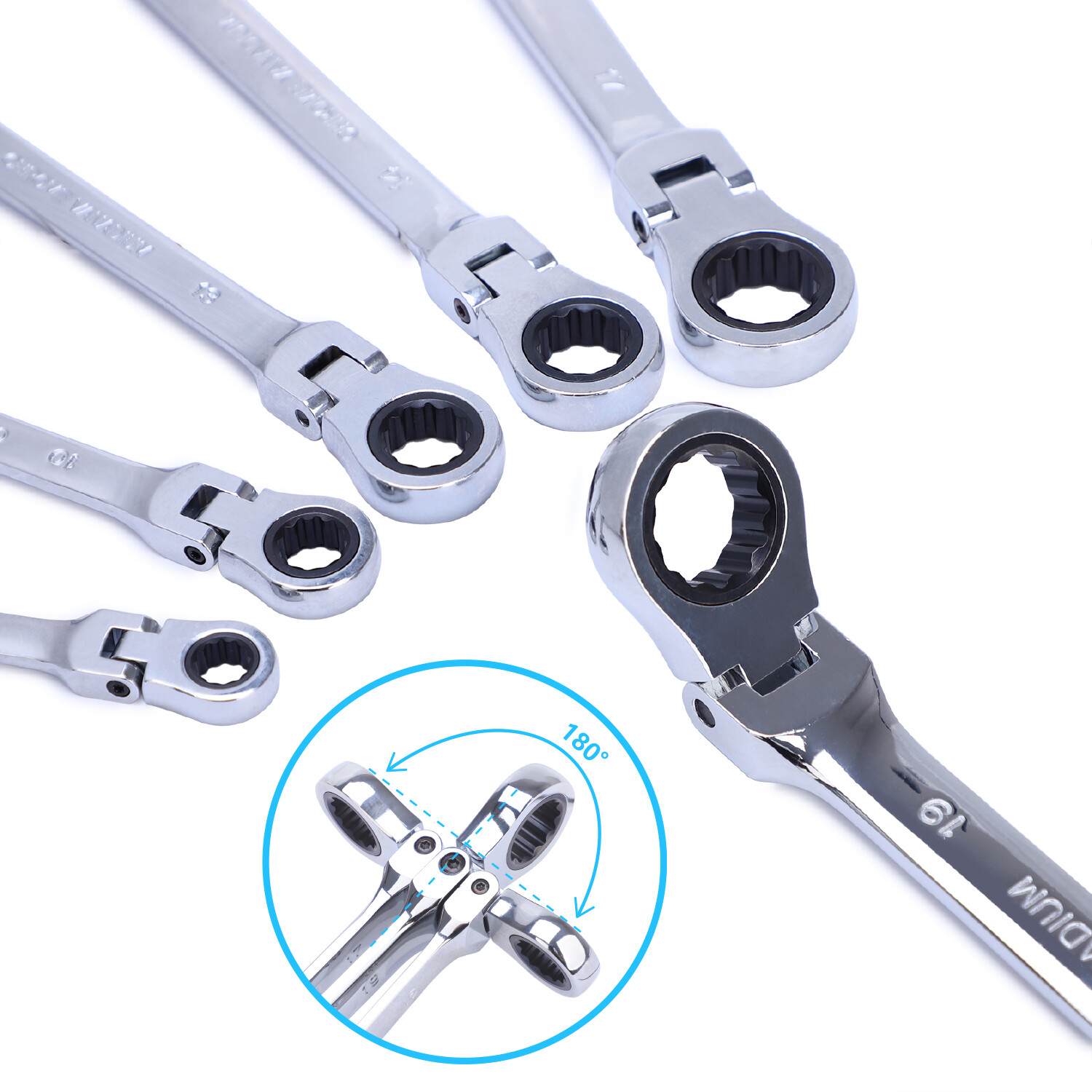 Double Box End Ratcheting Wrench 6PCS Metric Universal Flexible Head Auto Flex
