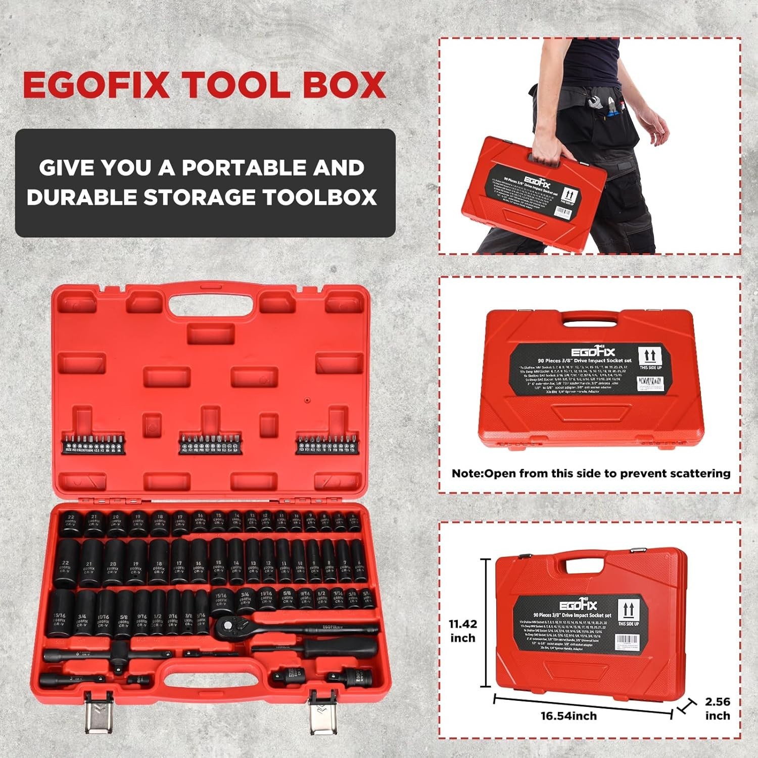 3/8″ Drive Impact Socket Set, 90 Piece Metric Socket 6-22mm and Standard SAE …