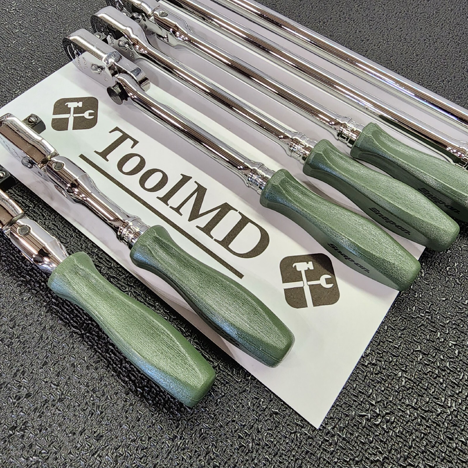Snap-on Tools NEW 7pc COMBAT GREEN Hard Handle 3/8″ Drive Fixed Flex Ratchet Set