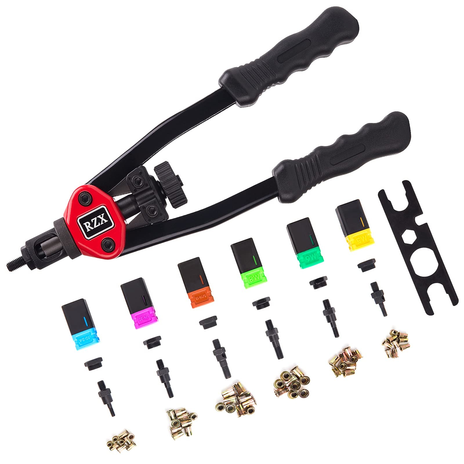 RZX 13″ Rivet nut Tool Nut/Thread Hand Riveter Blind Kit M5 13, Brown