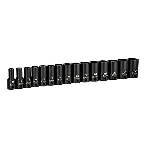 15-Piece Metric Semi-Deep Impact Socket Set, 3/8″ Drive, 8-22mm, Durable Tool Ki