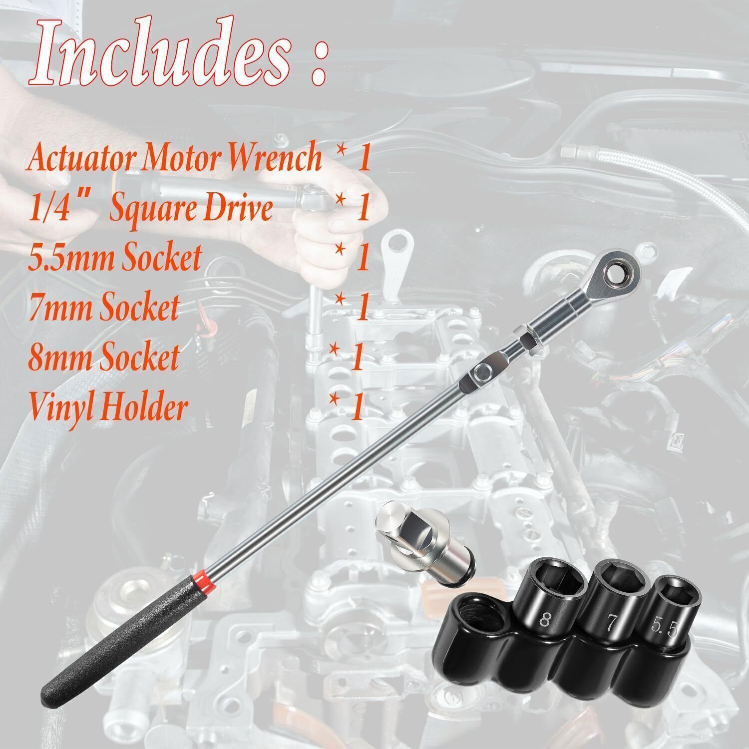 For Actuator Motor Ratchet Wrench Set 64180 5PCS 5.5mm 7mm 8mm Socket