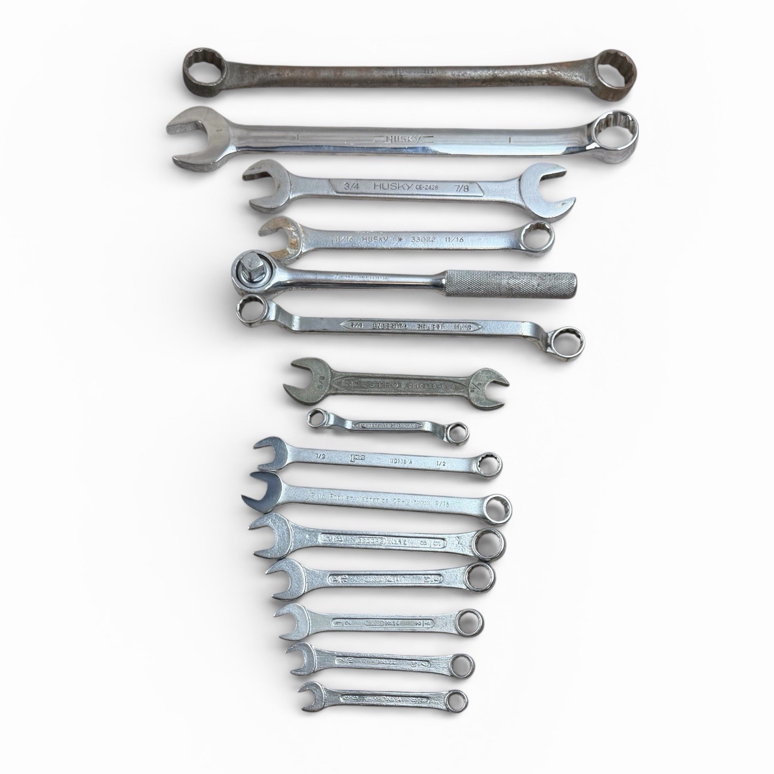 Wrench Lot 15pc Combination & Open End Various Sizes Husky Indestro Gedore +