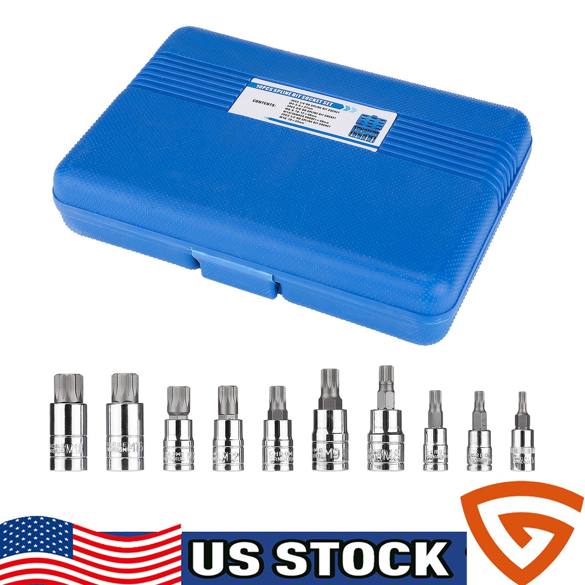 Triple Square 4MM-18MM S2 Steel Bits 10 PCS Spline Bit Socket Set with case