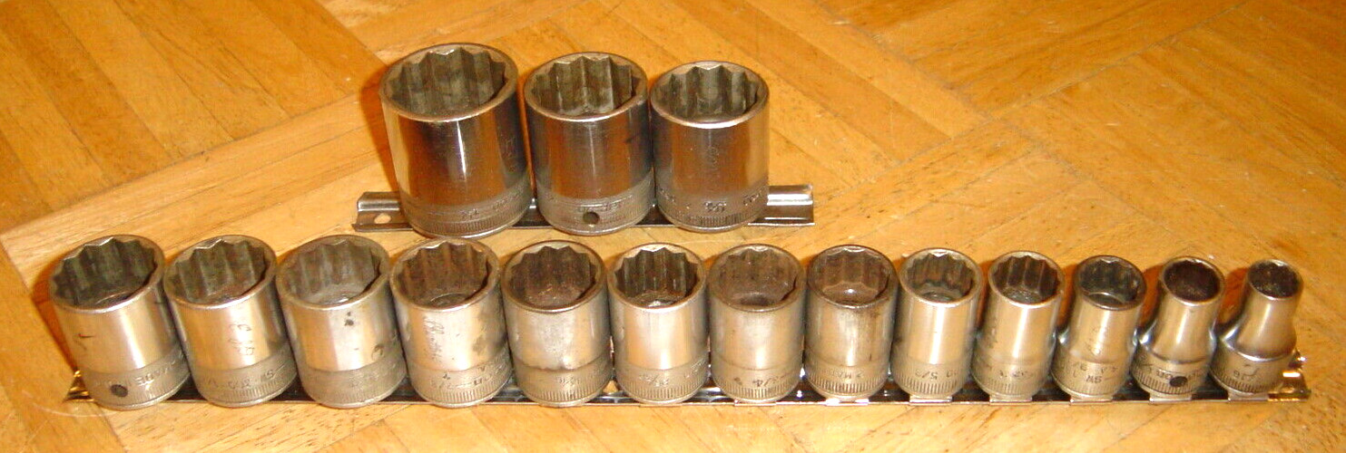 SNAP-ON TOOLS 16 PIECE 1/2 DRIVE SAE. SHORT SOCKET SET 7/16-1-1/4 1947 DATE CODE