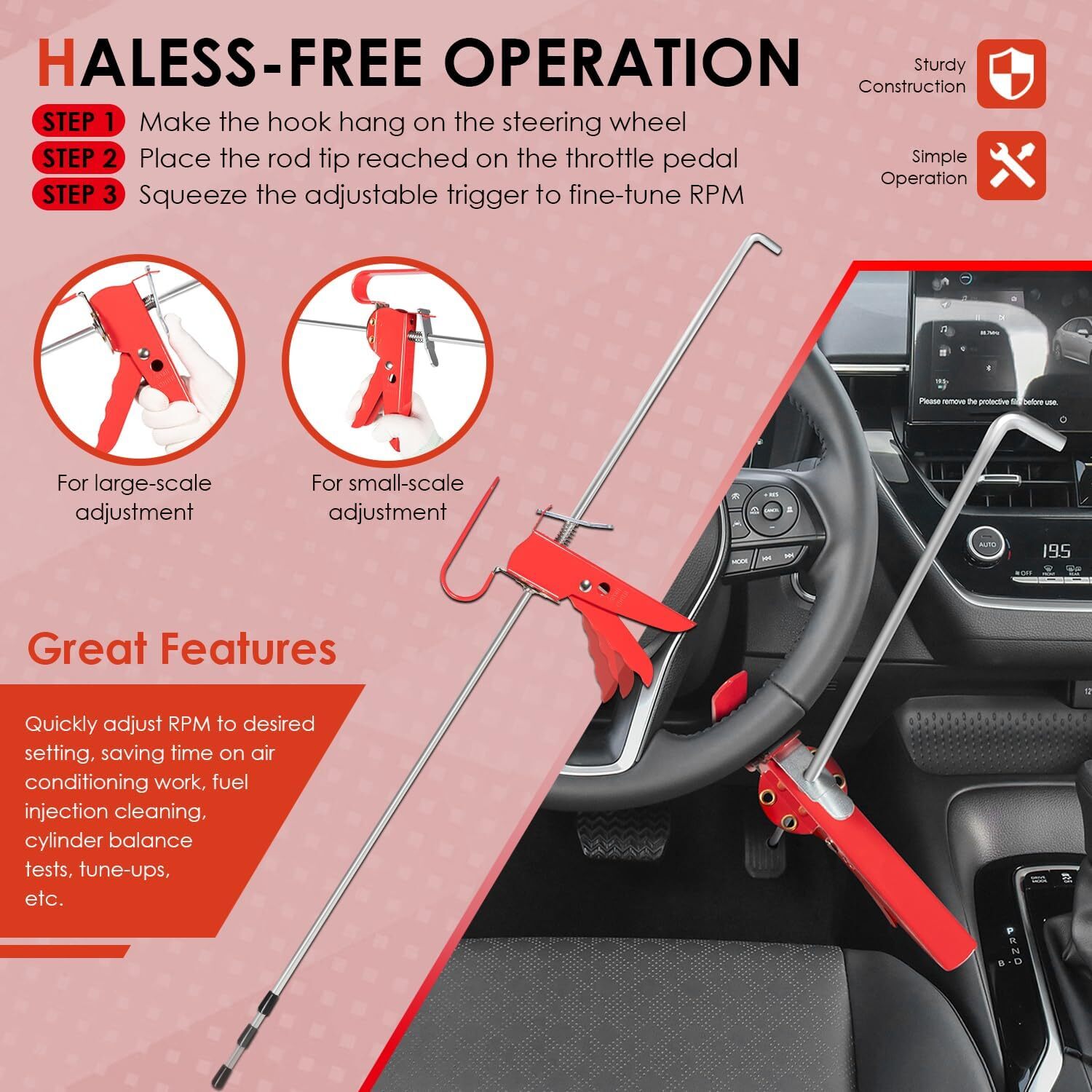 THE393 Pedal Depressor, Adjustable 36-Inch Brake Accelerator Pedal Depressor
