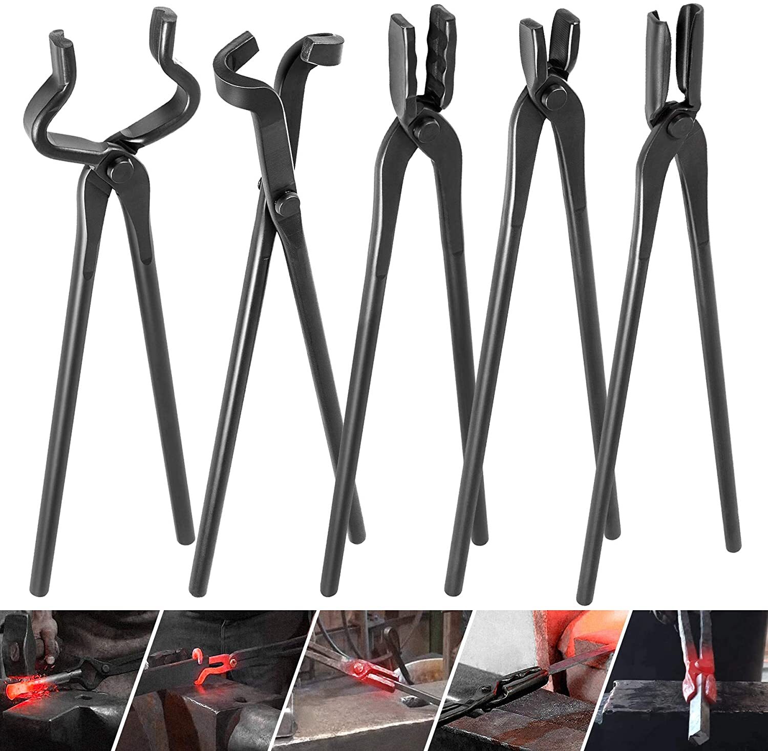 Knife Making Tongs Set Tools Blacksmith Bladesmith Tong Vise Anvil Forge 5 PCS