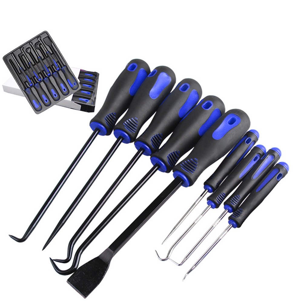 Car Maintenance Hook Puller Set 8 Pieces Blue with Alloy Steel and Rubber Grip