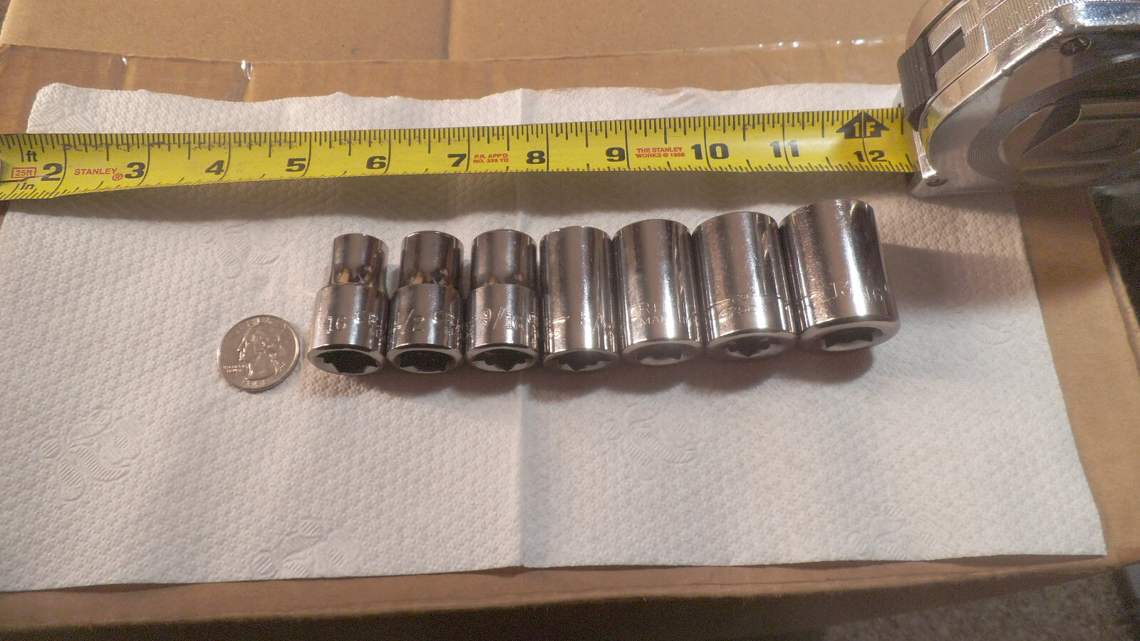 Craftsman USA 7 pc 1/2 drive 12pt SAE shallow sockets, sizes 7/16 to 13/16, nos