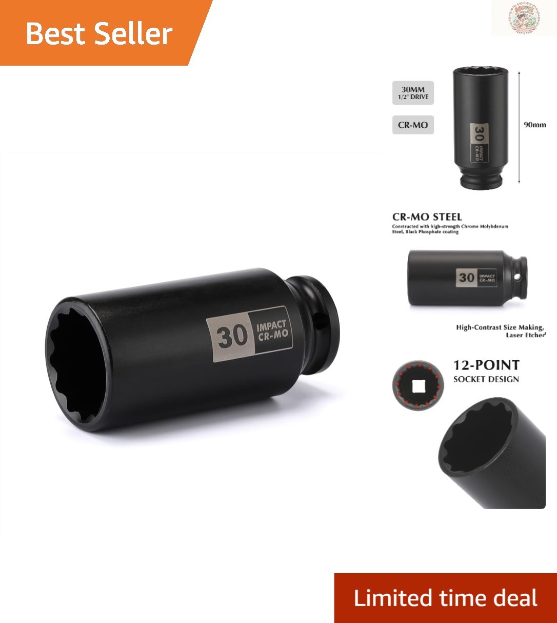 Professional 30mm Impact Socket – Chrome Molybdenum Steel for Stubborn Fasteners