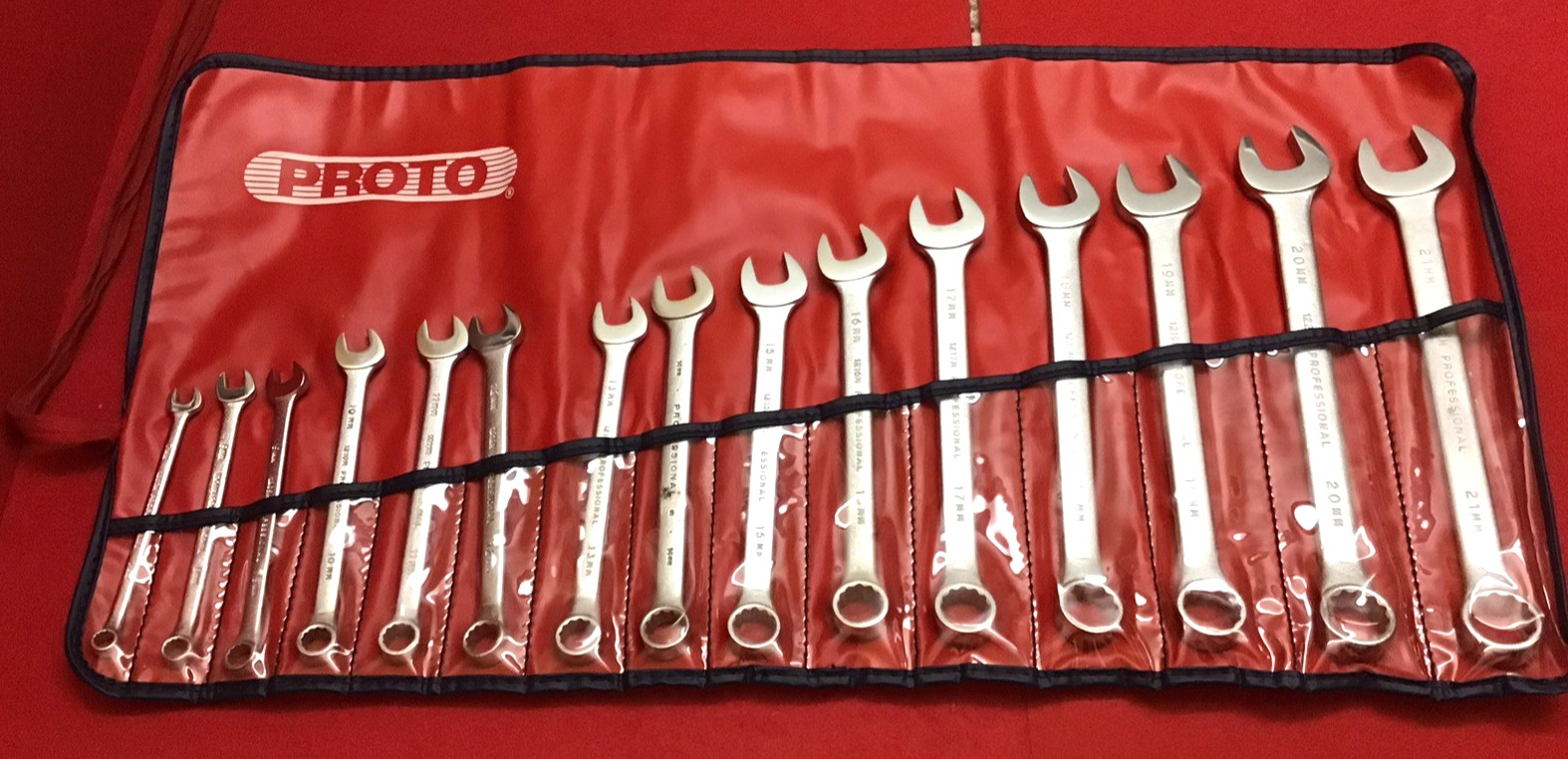 NEW PROTO PROFESIONAL METRIC 7mm-23mm 16Pc.COMBINATION WRENCH SET 12Pt.WITH ROLL