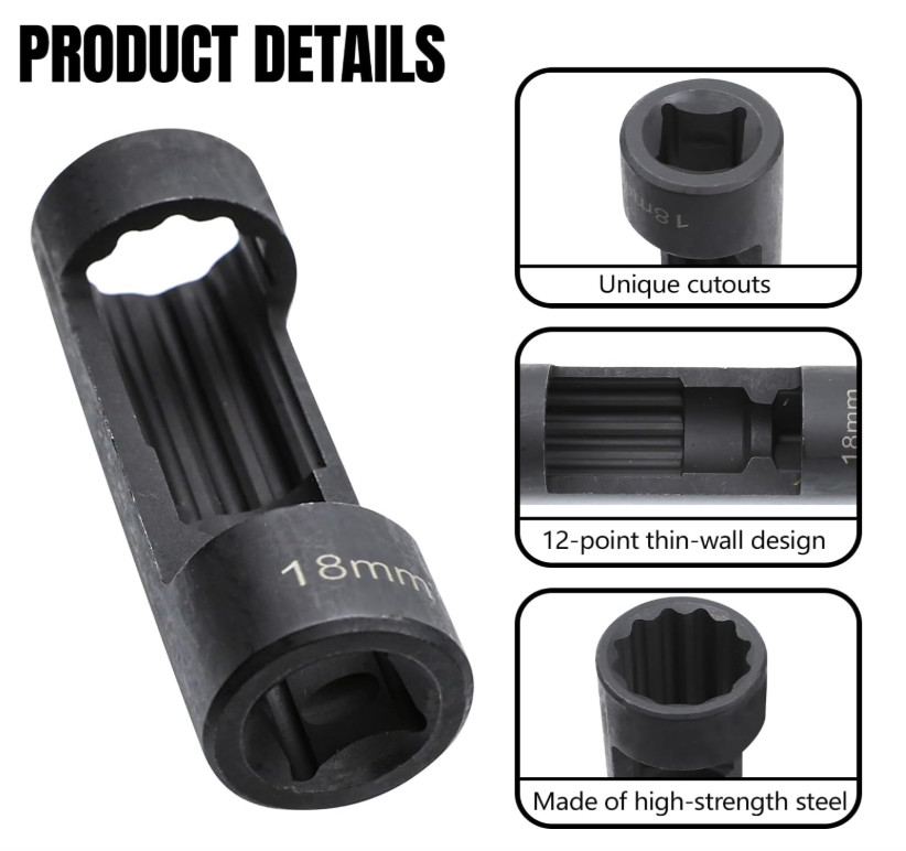 Wuyaoyao 18mm Suspension Strut Nut Socket Tool, 12 Point 1/2″ Drive Nut Socket f