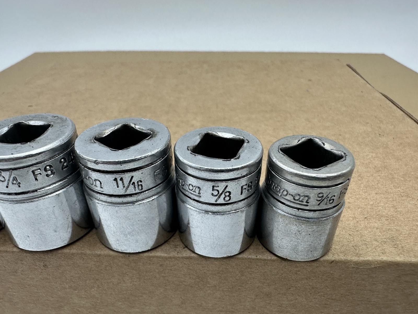 Snap-on 3/8” Dr 6pt SAE 6 Pc Socket Set Vintage USA 9/16-7/8” FS181-FS281