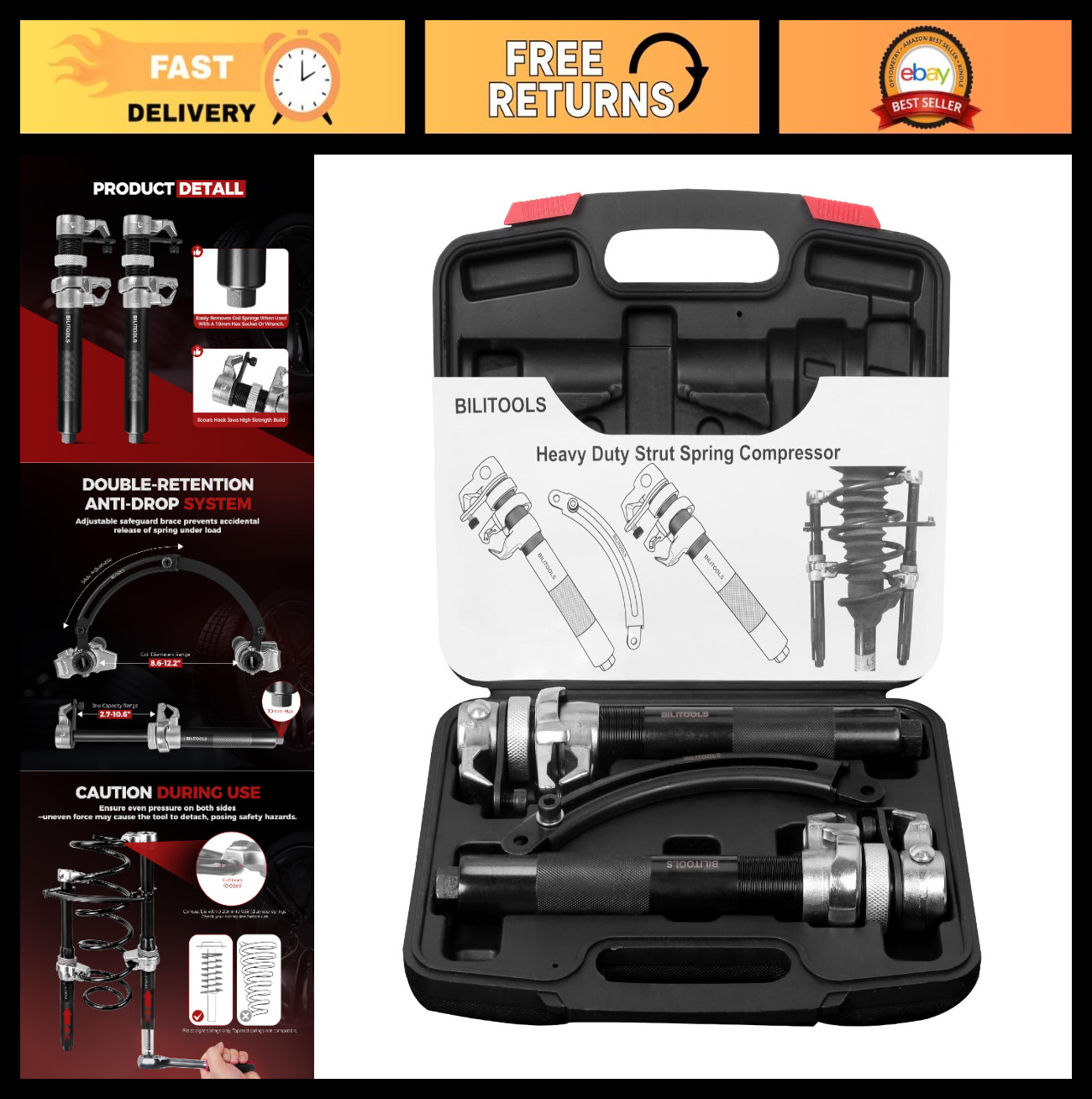 2-Piece Heavy Duty Coil Spring Compressor Tool Set | Max Load 2645LB, Safety Jaw