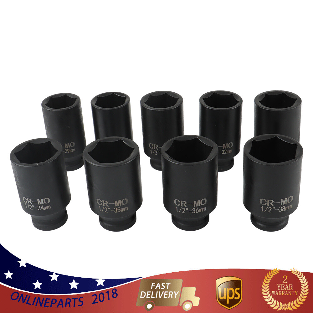 1/2″ Drive Metric Axle Hub Nut Socket 29-38mm 9Pcs Deep Impact Socket Set
