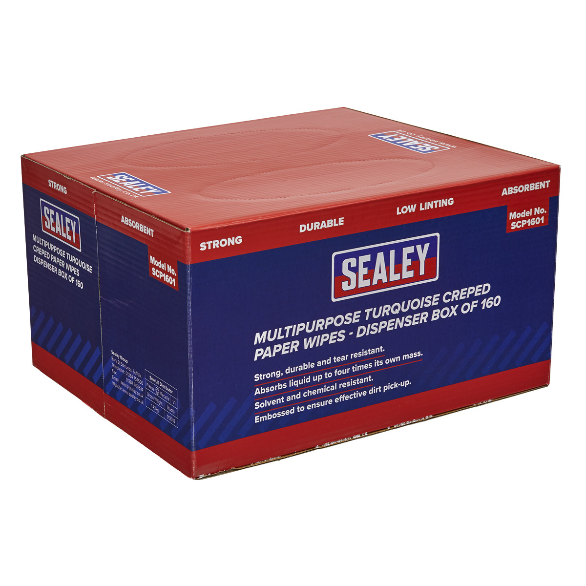 Sealey SCP1601 Multipurpose Paper Wipes in Dispenser Box – Creped Turquoise