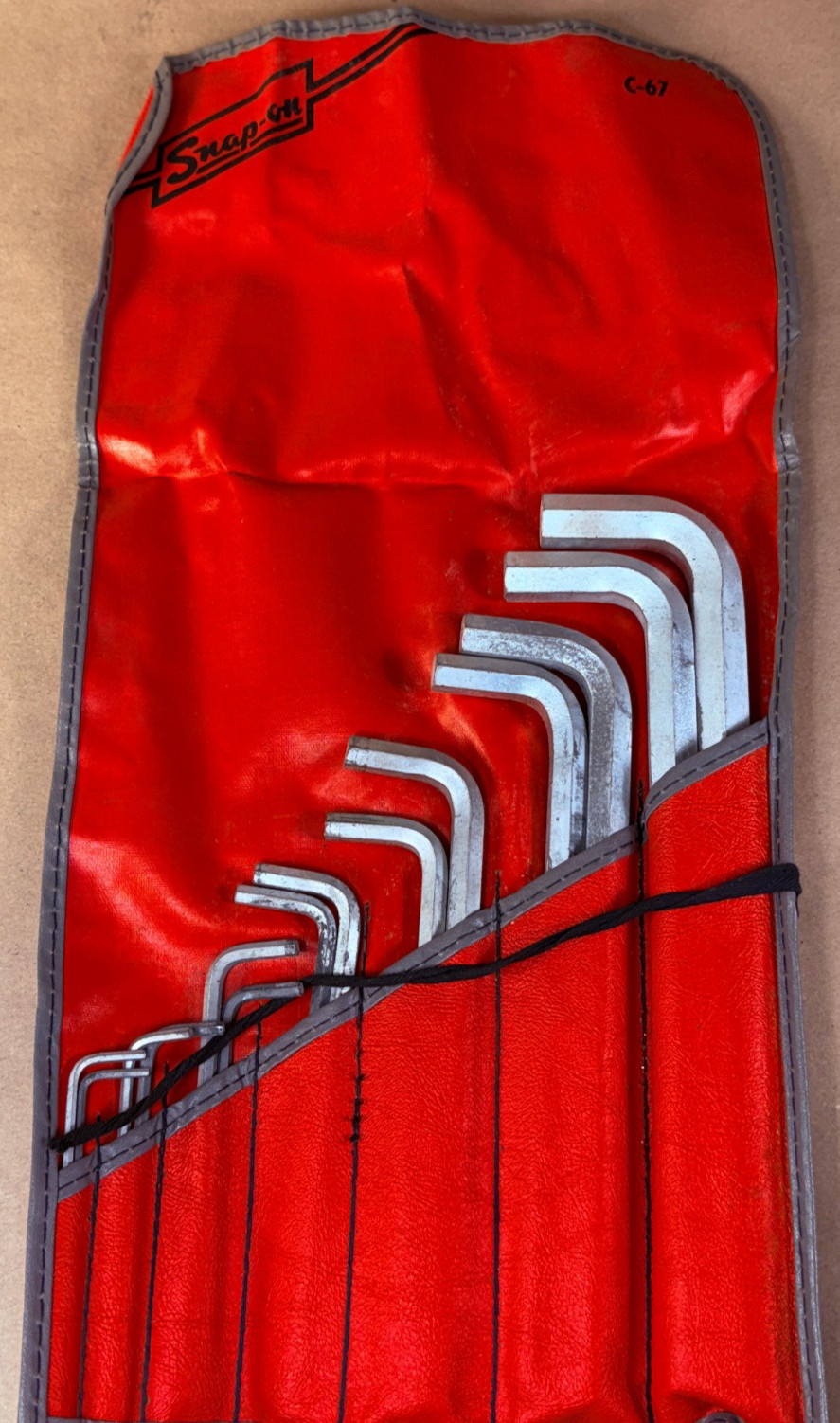 GREAT – Vintage Snap-on C-67 SAE Allen Hex Wrench Set – 14 in Pouch 3/32 to 5/8″