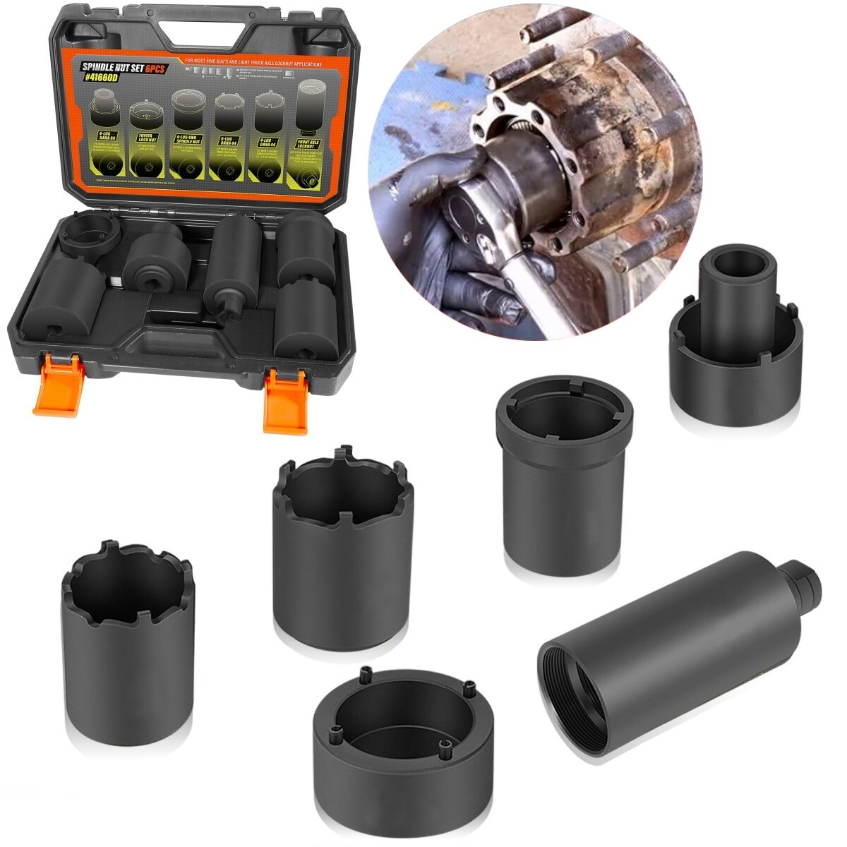 6 Pack Spindle Nut Socket Set 41660D 4WD Axle Hub Lock Nut Socket Remover Puller