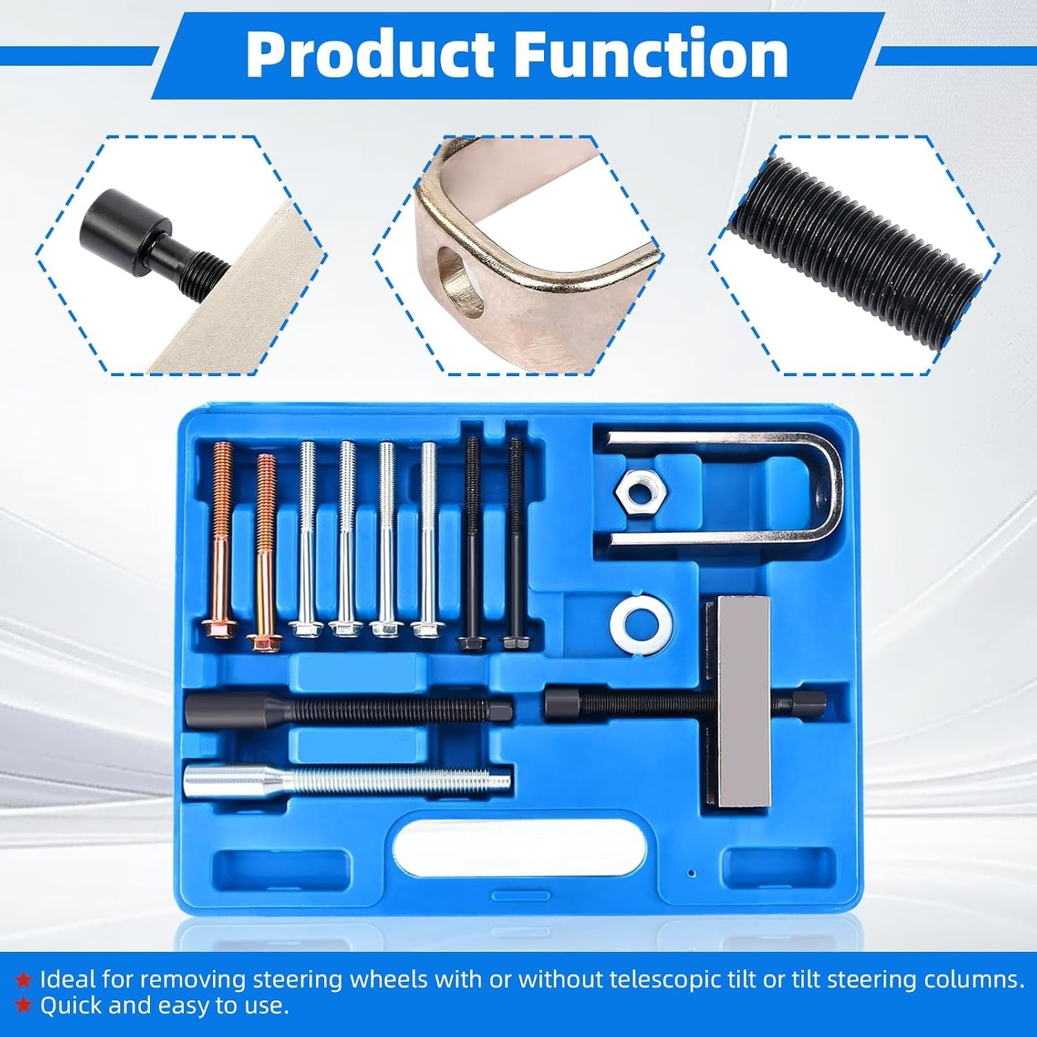 Effortless Steering Wheel Puller Kit & Lock Plate Tool Set – Compact Blue Design