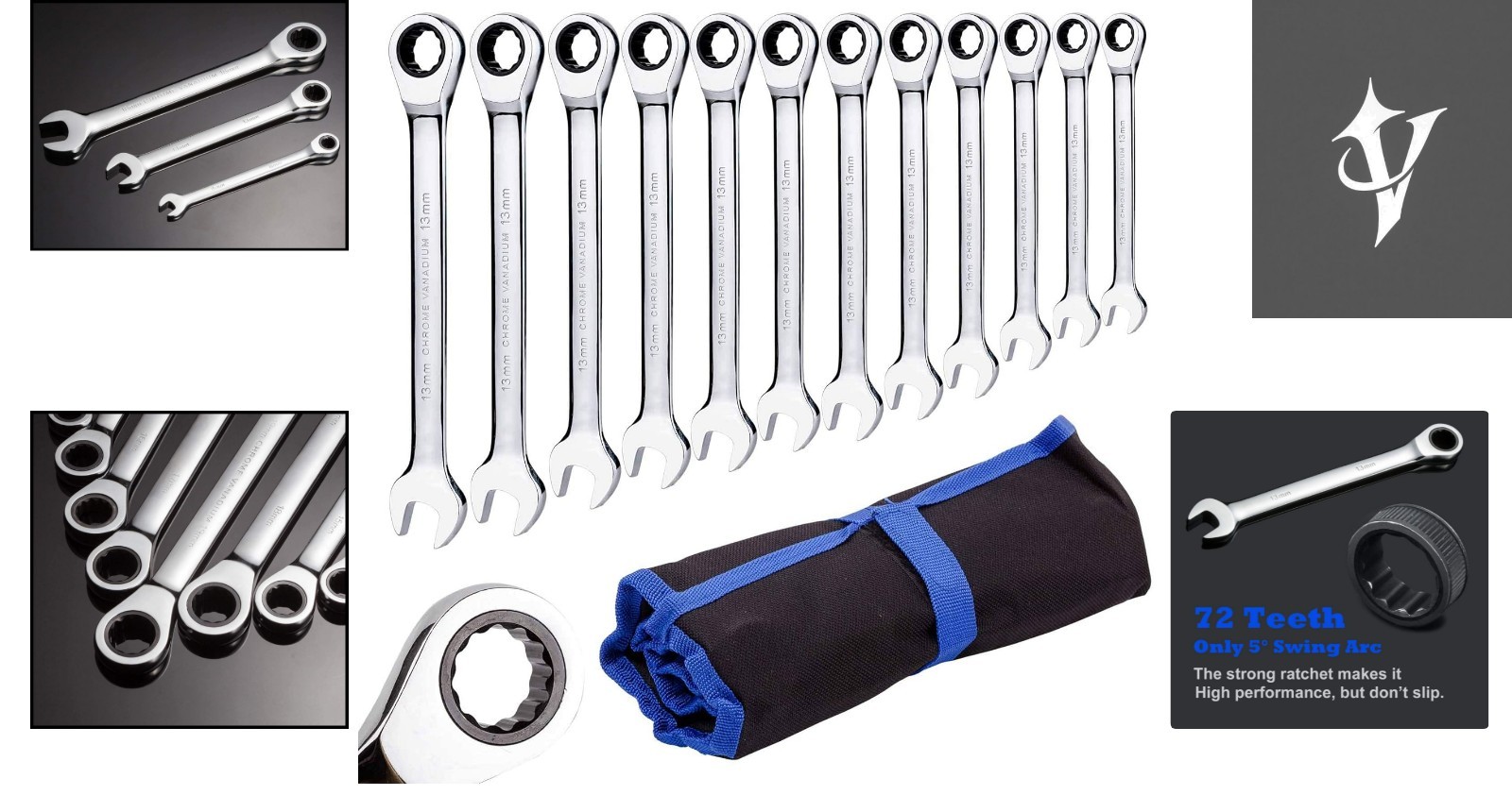 Versatile 12-Piece Metric Ratchet Wrench Set with Anti-Corrosion Finish Included