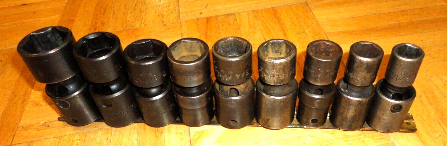 MAC TOOLS 9 PIECE 1/2 DRIVE SAE. SWIVEL IMPACT SOCKET SET 1/2 TO 15/16, 1-1/8