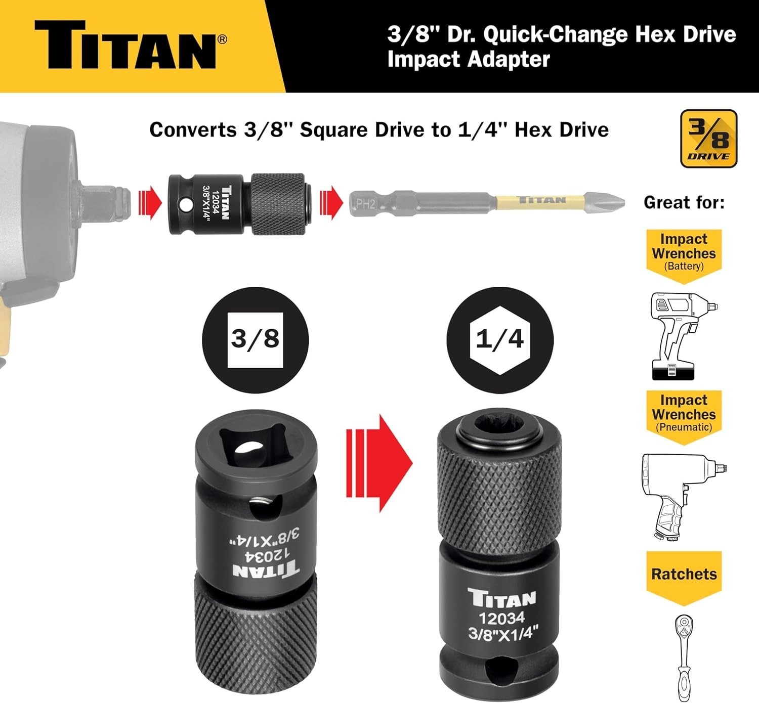 3/8″ to 1/4″ Quick Change Adapter – Durable Chrome Molybdenum Steel