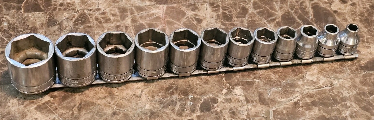 Snap-On 3/8″ Drive SAE Shallow Socket Set 12pc 1/4″ – 1″ USA Chrome FS series